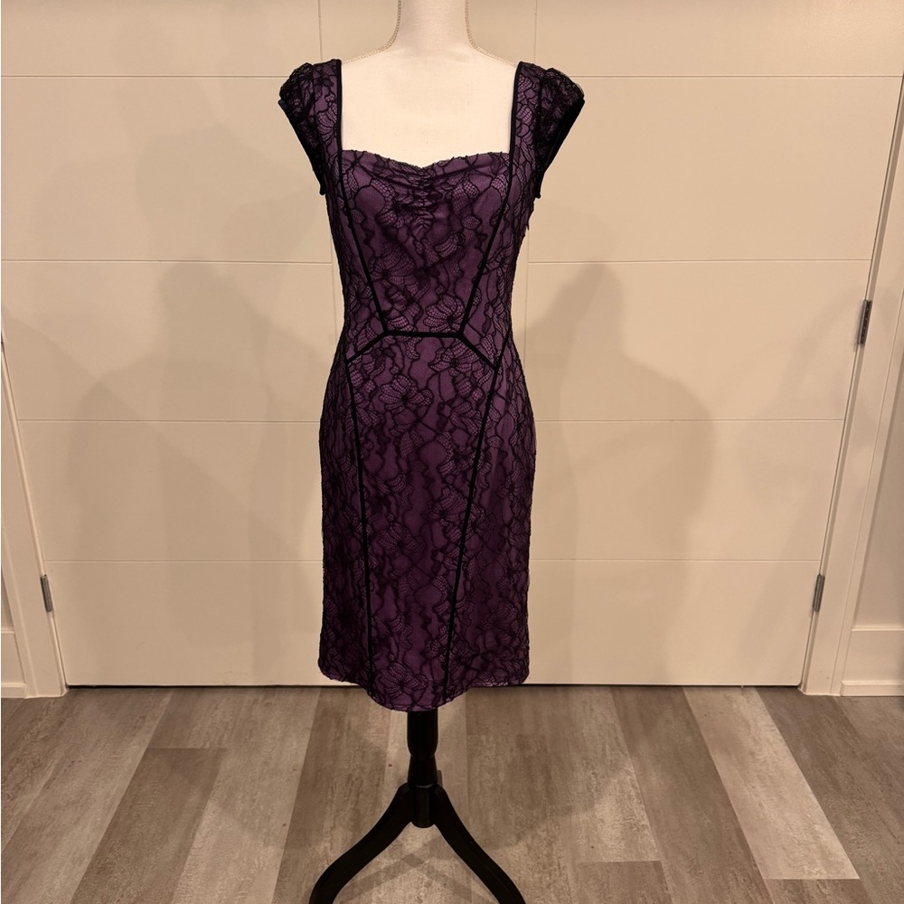 Zac Posen Purple Ruched Sheath Midi Dress